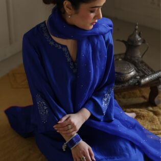 blue Silk kurta set for women