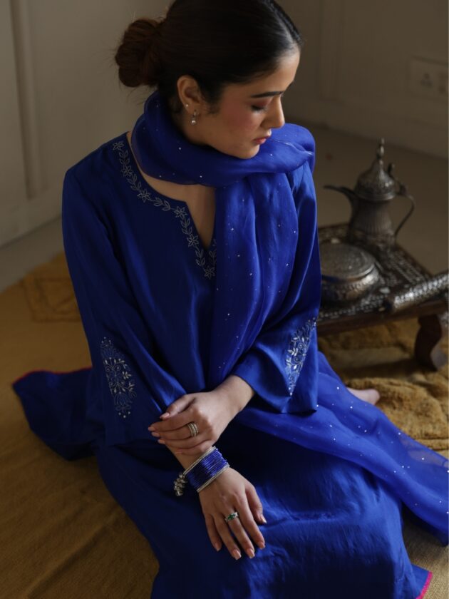 blue Silk kurta set for women