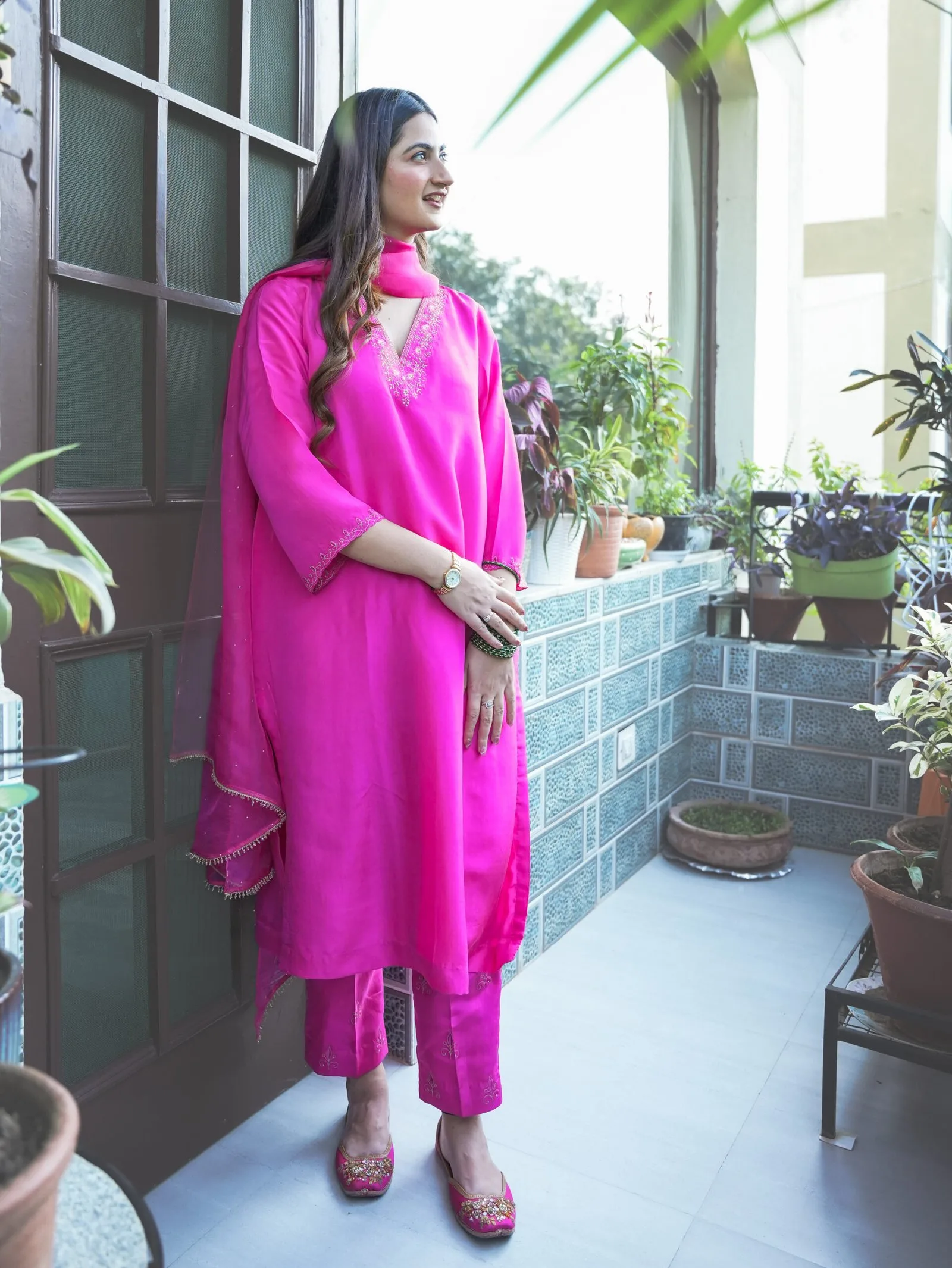 pink embroidered suits